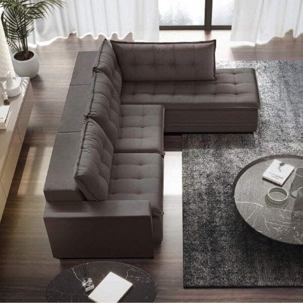 Sofá Retrátil 3 Lugares Com Chaise 316cm Presidente Marro...