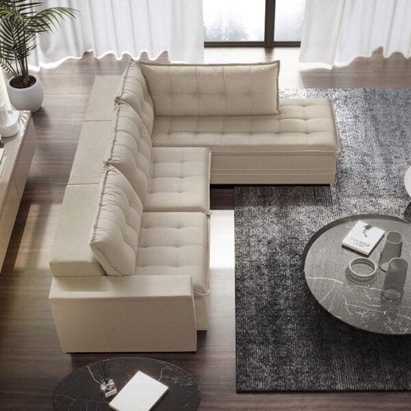 Sofá Retrátil 3 Lugares Com Chaise 366cm Presidente  Marfim