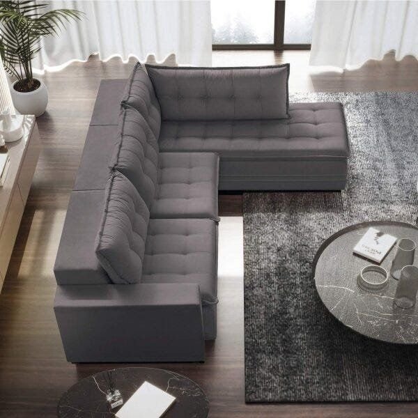 Sofá Retrátil 3 Lugares Com Chaise 366cm Presidente Cinza...