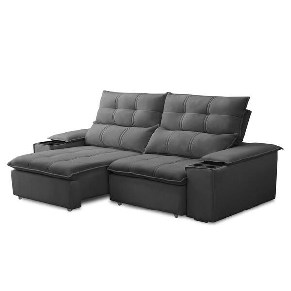 Sofá Retrátil 3 Lugares Com Porta Copo 210cm Malta F05 Veludo