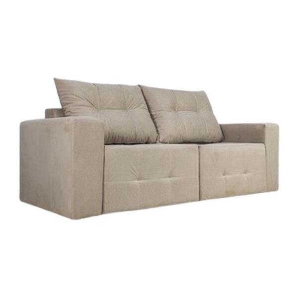 Sofá Retrátil 3 Lugares Itália Veludo Bege 1,85m
