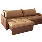 Sofá Retrátil 3 Lugares Linho Bege Corino Caramelo Colorado S