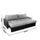 Sofá Retrátil 3 Lugares Linho Cinza Claro Corino Preto Colora