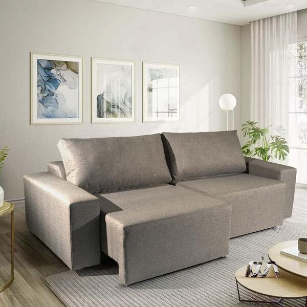 Sofá Retrátil 3 Lugares Linho Cinza Claro Danúbio Shop Jm