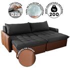 Sofá Retrátil 3 Lugares Linho Cinza Escuro Corino Caramelo Co