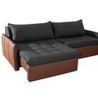 Sofá Retrátil 3 Lugares Linho Cinza Escuro Corino Caramelo Co