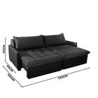 Sofá Retrátil 3 Lugares Linho Cinza Escuro Corino Preto Color