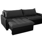 Sofá Retrátil 3 Lugares Linho Cinza Escuro Corino Preto Color