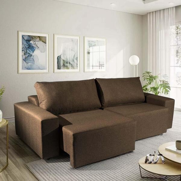 Sofá Retrátil 3 Lugares Linho Tabaco Danúbio Shop Jm