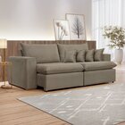 Sofá Retrátil 4 Lugares 2,40m Veludo Bege Barcelona Pés Madei