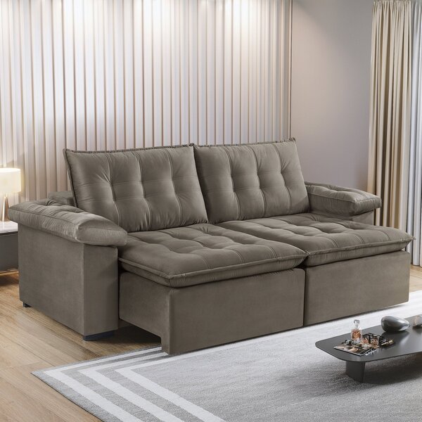 Sofá Retrátil 4 Lugares 242cm Itaguaí Prime Estofart Bege/esc