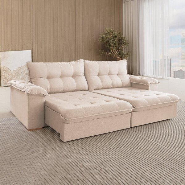 Sofá Retrátil 4 Lugares 250cm Linho Muriaé Bege