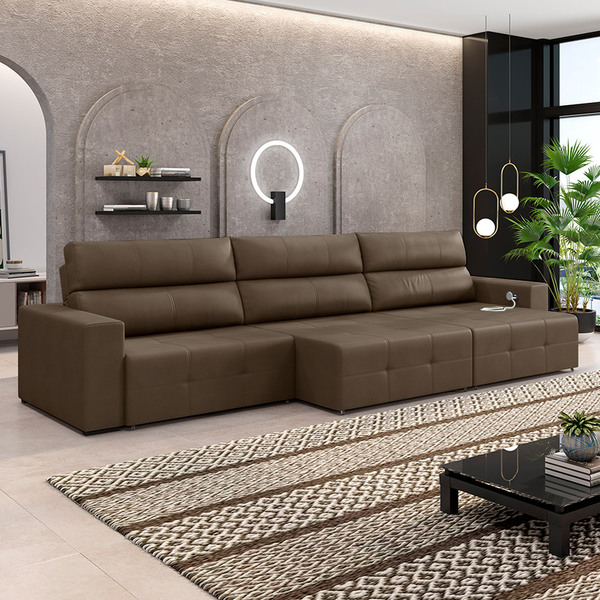 Sofá Retrátil 4 Lugares 284cm 3 Módulos Nero Com Usb Couro Ca