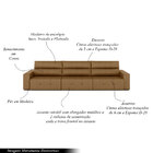 Sofá Retrátil 4 Lugares 284cm 3 Módulos Nero Couro Caramelo G