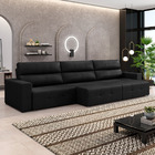 Sofá Retrátil 4 Lugares 284cm 3 Módulos Nero Couro Preto G52