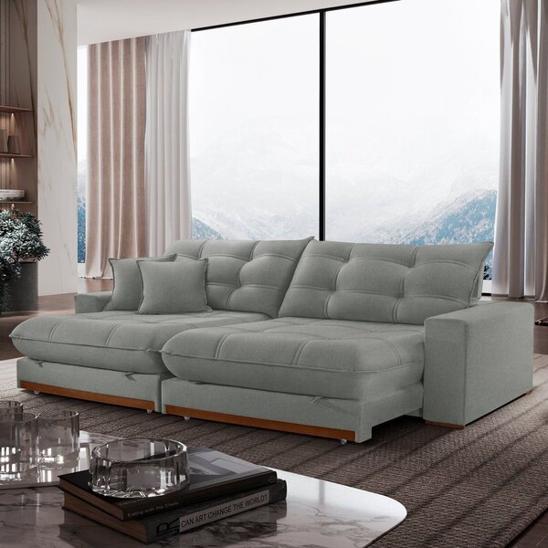 Sofá Retrátil 4 Lugares 290cm Linho Belize Cinza