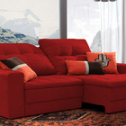 Sofá Retrátil 4 Lugares Bordô Em Veludo 2,40m Gemini