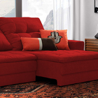 Sofá Retrátil 4 Lugares Bordô Em Veludo 2,40m Gemini