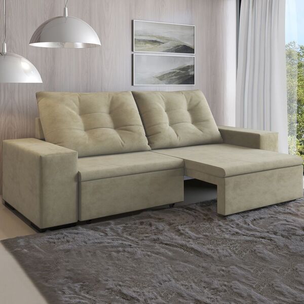 Sofá Retrátil 4 Lugares Estofado Aquarius Neve - Viero Móveis