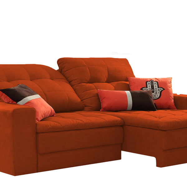 Sofá Retrátil 4 Lugares Ocre Veludo 2,40m Gemini