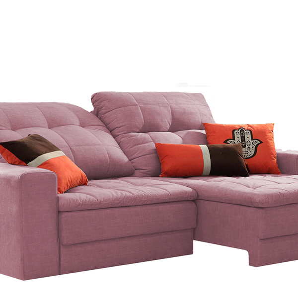 Sofá Retrátil 4 Lugares Rosé Em Veludo 2,40m Gemini