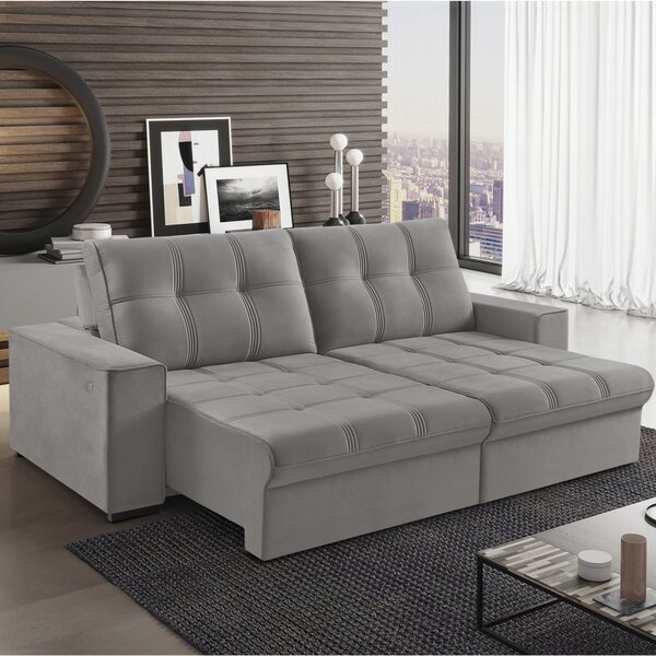 Sofá Retrátil 5 Lugares 290cm Palace  Cinza Claro