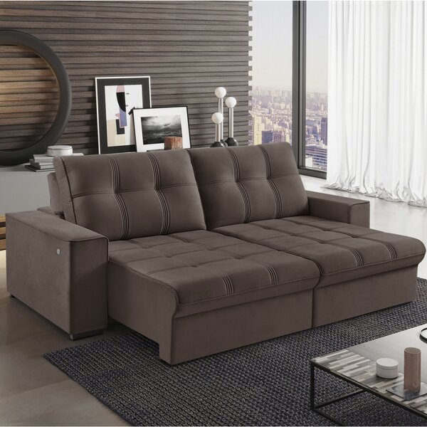 Sofá Retrátil 5 Lugares 290cm Palace Com Usb  Marrom