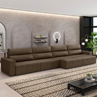 Sofá Retrátil 6 Lugares 364cm 4 Módulos Nero Couro Cappuccino