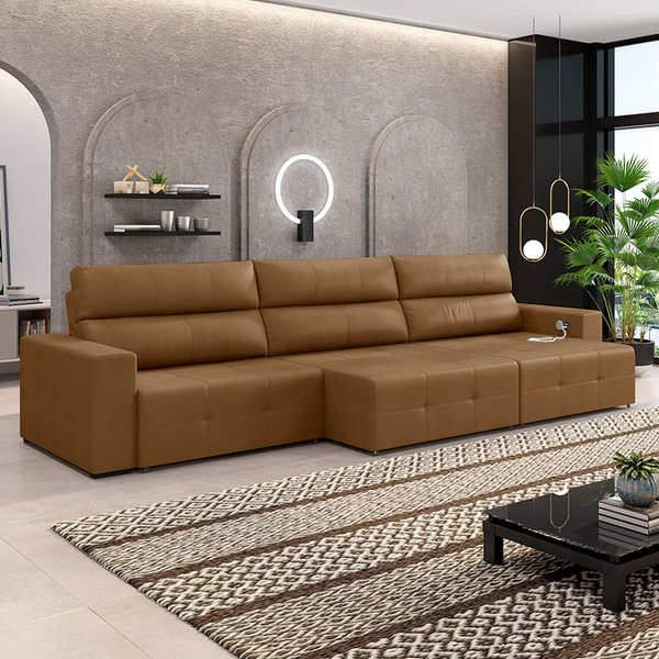 Sofá Retrátil 6 Lugares 404cm 3 Módulos Nero Com Usb Couro Ca