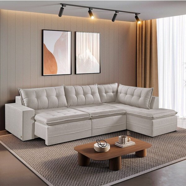 Sofá Retrátil 7 Lugares 356cm Com Chaise A Direita De 91cm Pr