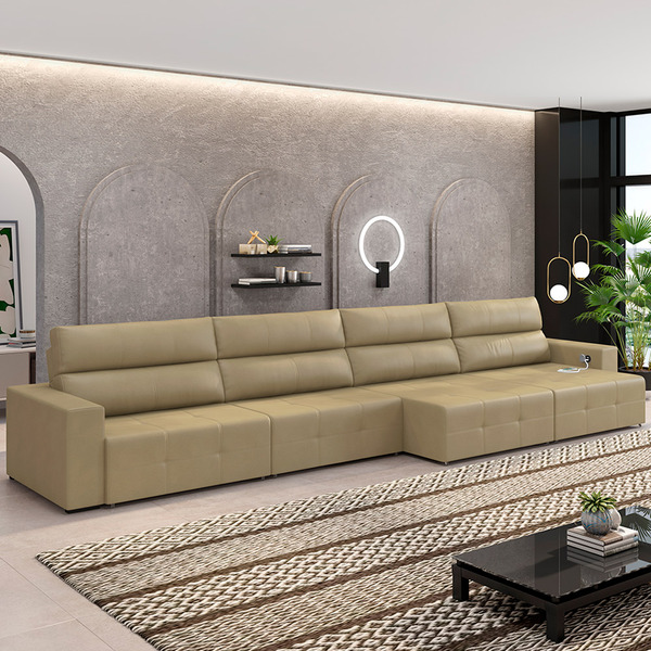 Sofá Retrátil 8 Lugares 484cm 4 Módulos Nero Com Usb Couro Be
