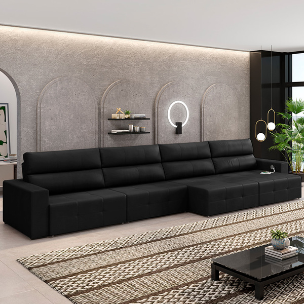 Sofá Retrátil 8 Lugares 524cm 4 Módulos Nero Com Usb Couro Pr