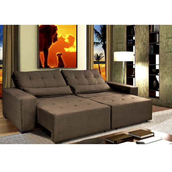 Sofa Retratil E Cama Com Molas Confort Max 2 52 Tecido Suede Cafe Cama Inbox Leroy Merlin