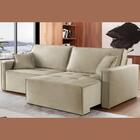 Sofá Retrátil Alpha Veludo Bege 2,70 M