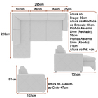 Sofá Retrátil Com Chaise 4 Lugares 295cm Chel Veludo Cinza Cl