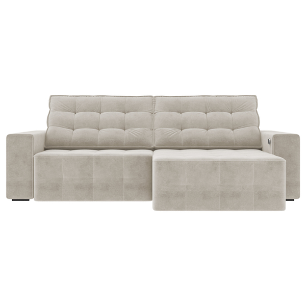 Sofá Retrátil Com Usb 274cm Elliot Suede Bege G52 - Gran Belo