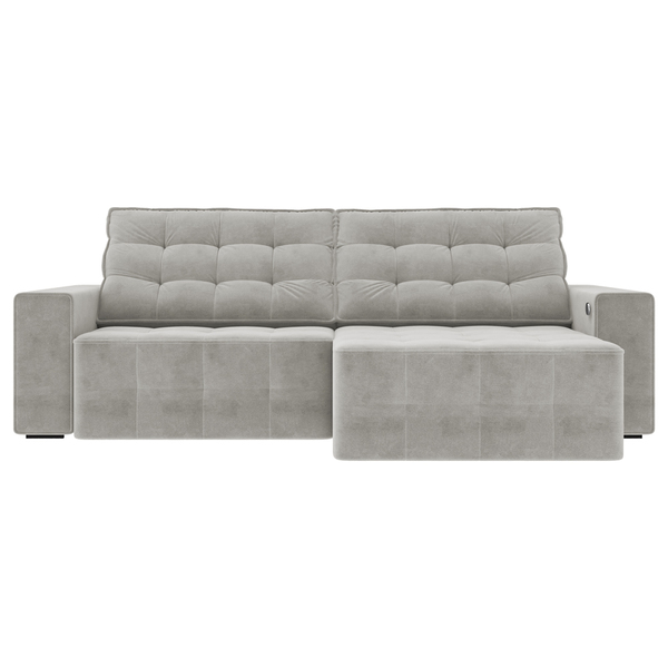 Sofá Retrátil Com Usb 274cm Elliot Suede Cinza G52 - Gran Belo