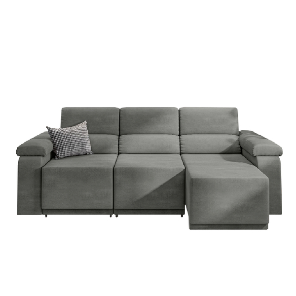 Sofá Retrátil Desmontável Suede 2,10m 3 Lugares Fox Cinza