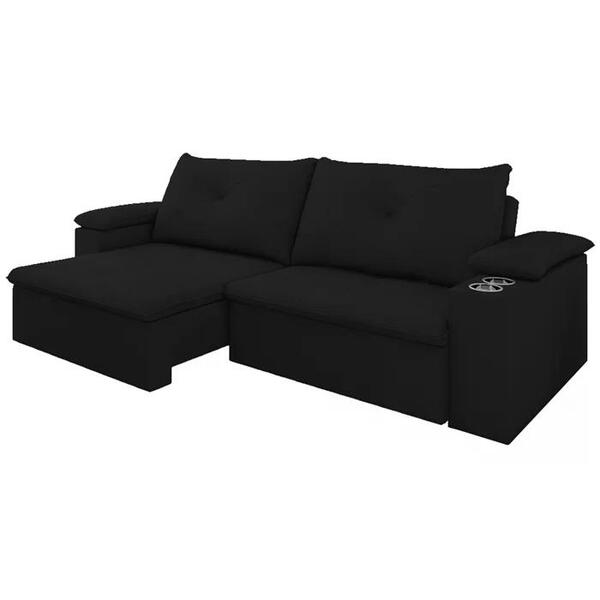 Sofa Retratil E Reclinavel 03 Lugares 230cm Tico Suede Preto