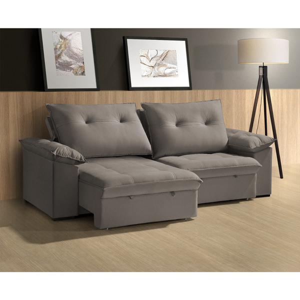 Sofá Retrátil E Reclinável 04 Lugares 230cm Petrus Suede Cinza
