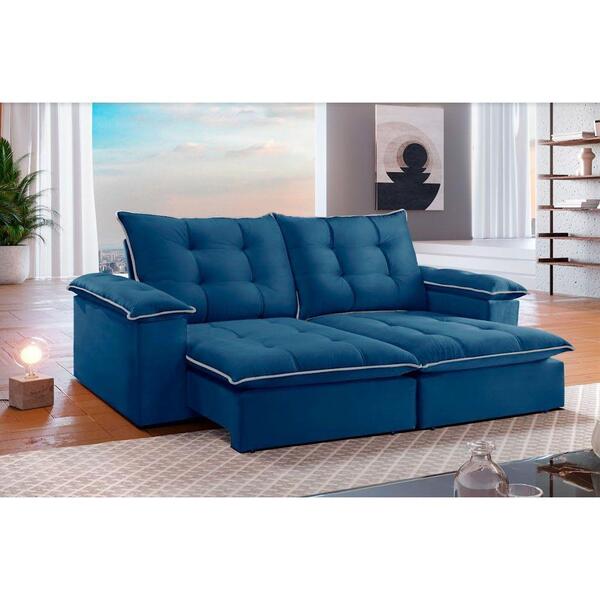 Sofá Retrátil E Reclinável 1,80m 2 Lugares Azul/prata