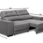 Sofá Retrátil E Reclinável 1,80m 3 Lugares Nubia Suede Cinza