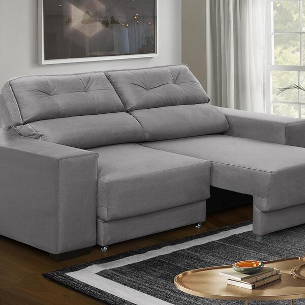 Sofá Retrátil E Reclinável 1,80m 3 Lugares Nubia Suede Cinza