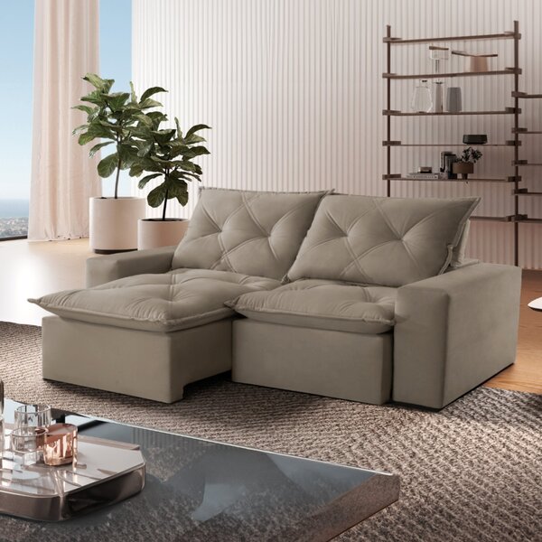 Sofá Retrátil E Reclinável 180cm Firenze Veludo/bege