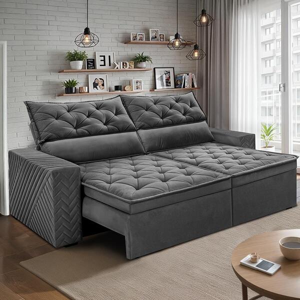 Sofá Retrátil E Reclinável 2,00m Essence Velusoft Cinza Cama