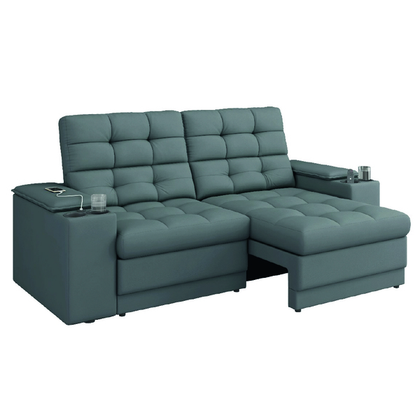 Sofá Retrátil E Reclinável 2,05m 3 Lugares Com Porta Copos En