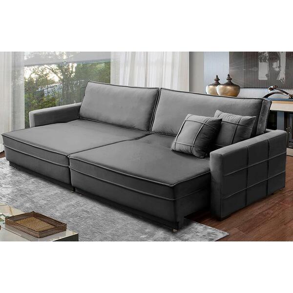 Sofá Retrátil E Reclinável 2,10m Karina Veludo Cinza Madelina