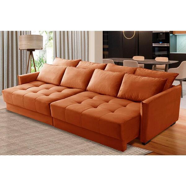 Sofá Retrátil E Reclinável 2,10m Mariah Veludo Terracota Made