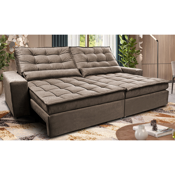 Sofá Retrátil E Reclinável 2,12m Molas Ensacadas Cama Inbox C