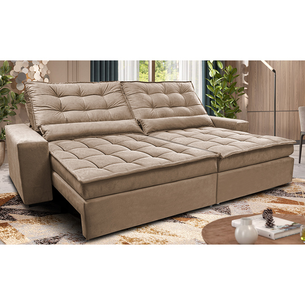 Sofá Retrátil E Reclinável 2,12m Molas Ensacadas Cama Inbox C